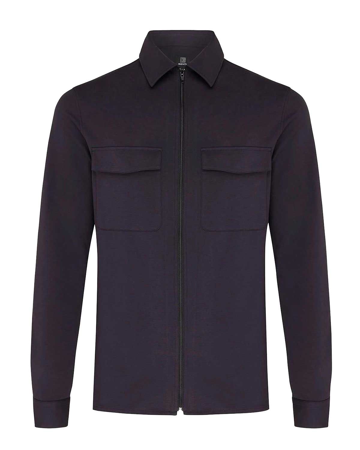 Genti donkerblauw overshirt model Oaks met rits en borstzakken