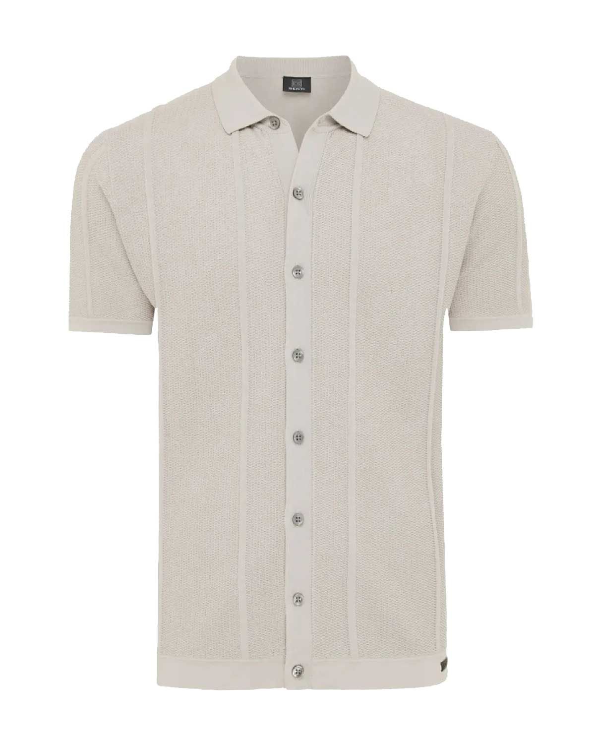 Vooraanzicht beige Genti doorknoop polo K2051-1260 met korte mouw