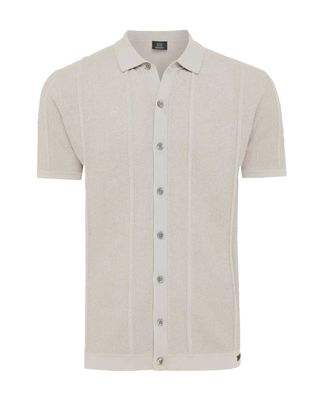 Vooraanzicht beige Genti doorknoop polo K2051-1260 met korte mouw