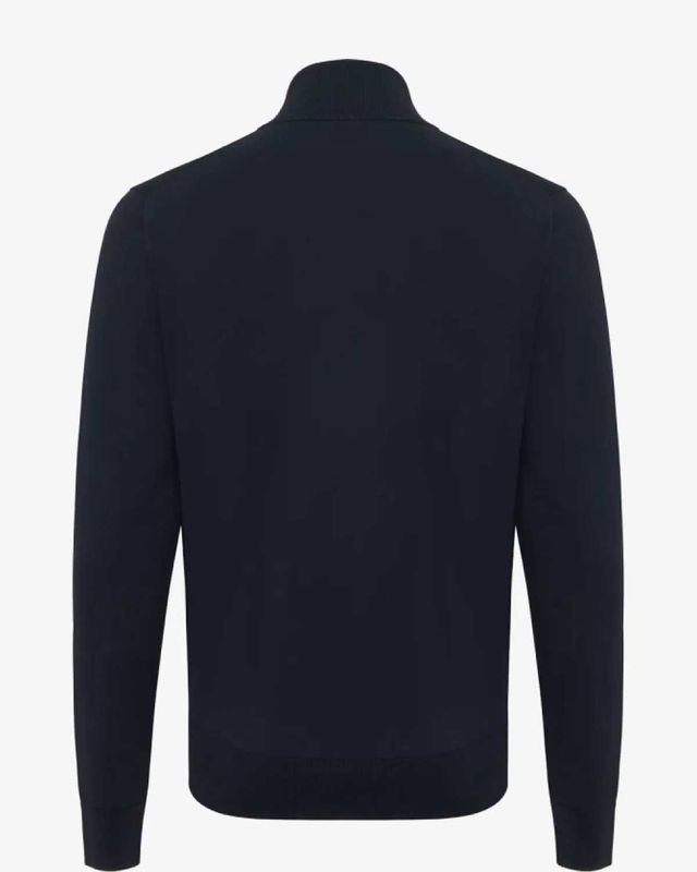 Achteraanzicht donkerblauw slim fit vest van technische stof