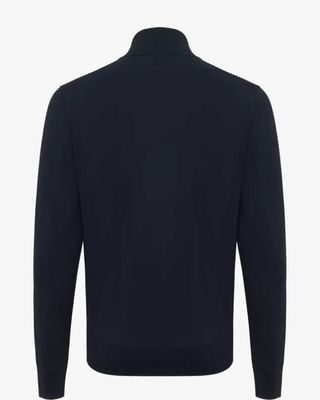 Achteraanzicht donkerblauw slim fit vest van technische stof