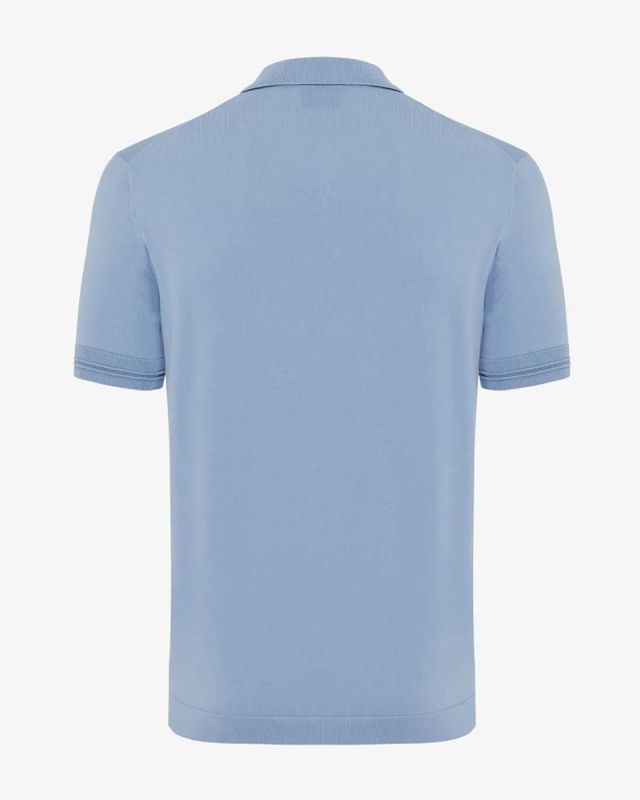 Achteraanzicht slim fit lichtblauw polo shirt met korte mouw