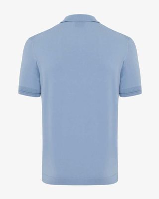 Achteraanzicht slim fit lichtblauw polo shirt met korte mouw