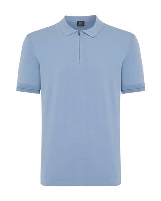 Vooraanzicht lichtblauwe Genti polo met zip-kraag
