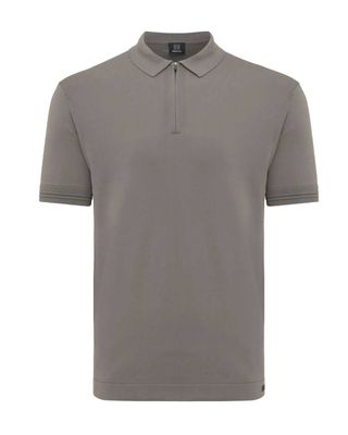 Vooraanzicht chocoladebruine Genti polo met zip-kraag