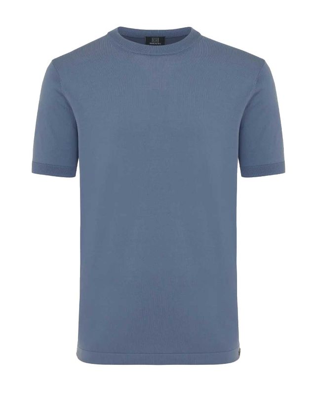 Vooraanzicht middenblauw Genti T‑shirt met ronde hals