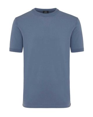 Vooraanzicht middenblauw Genti T‑shirt met ronde hals