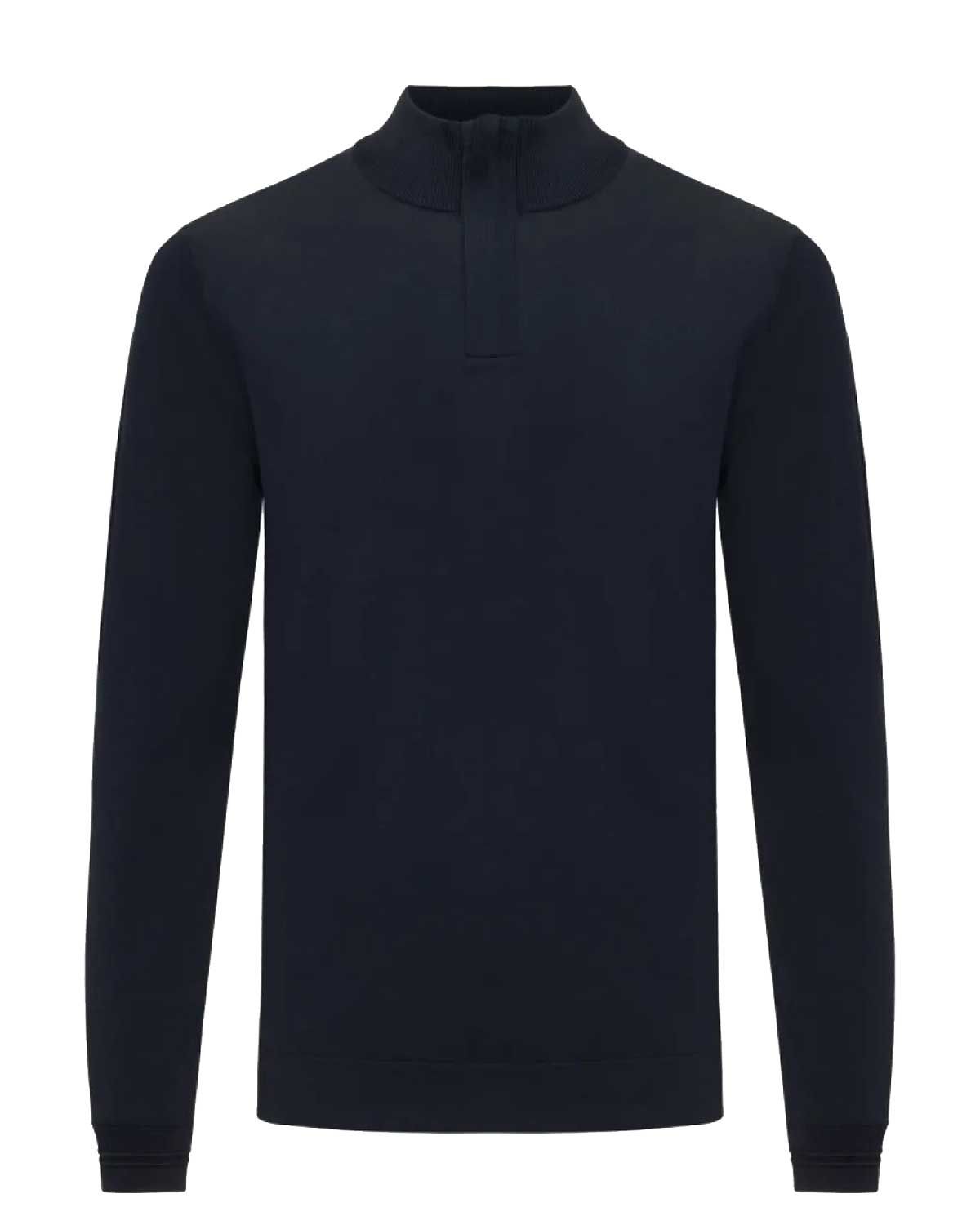Vooraanzicht donkerblauw Genti quarter zip pullover met opstaande kraag