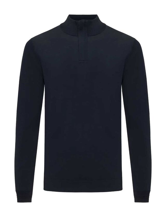 Vooraanzicht donkerblauw Genti quarter zip pullover met opstaande kraag