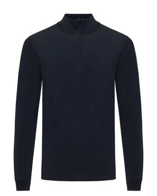 Vooraanzicht donkerblauw Genti quarter zip pullover met opstaande kraag