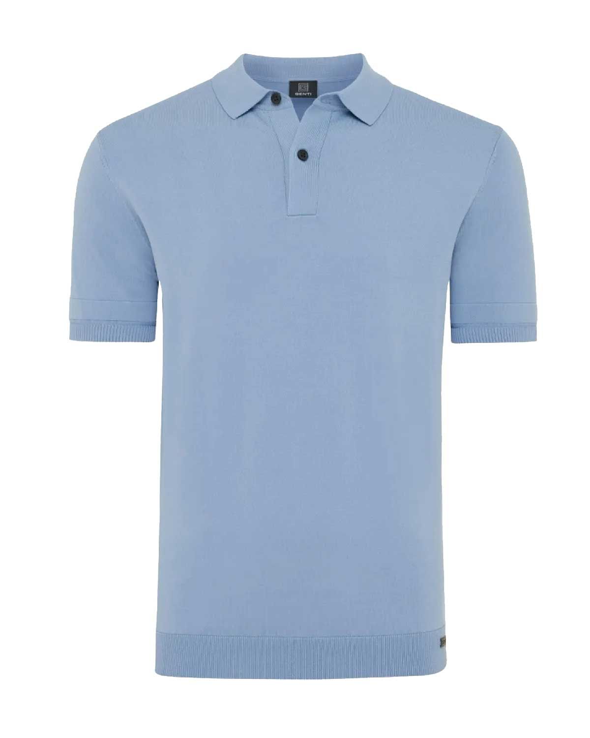 Genti polo K2046-1260-016 lichtblauw herenpolo met korte mouw en 2-knops kraag in cool-dry stretchmateriaal