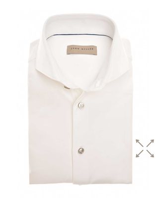 Gevouwen off-white John Miller overhemd met cutaway boord en grijze knopen, slim fit pasvorm