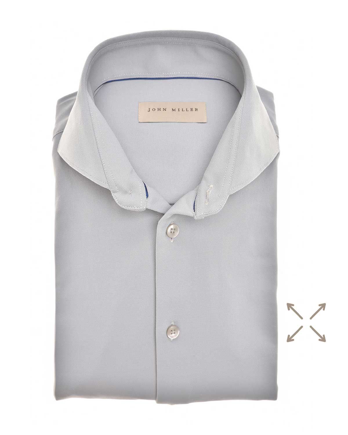 Gevouwen lichtgrijs John Miller overhemd met cutaway boord en grijze knopen, slim fit pasvorm