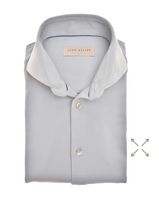 Gevouwen lichtgrijs John Miller overhemd met cutaway boord en grijze knopen, slim fit pasvorm