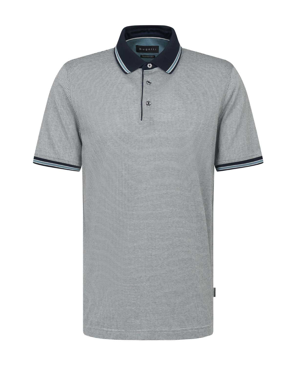 Groen-blauwe Bugatti polo met microprint, contrasterende kraag en gemerceriseerd katoen

