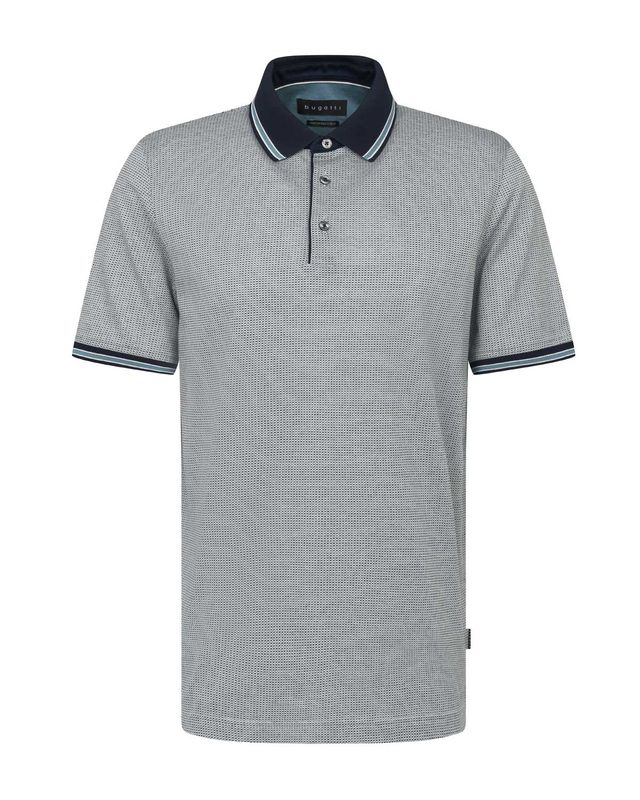Groen-blauwe Bugatti polo met microprint, contrasterende kraag en gemerceriseerd katoen

