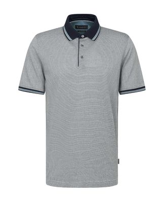 Groen-blauwe Bugatti polo met microprint, contrasterende kraag en gemerceriseerd katoen

