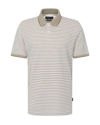 Bugatti polo met korte mouwen in beige-witte streep en beige kraag

