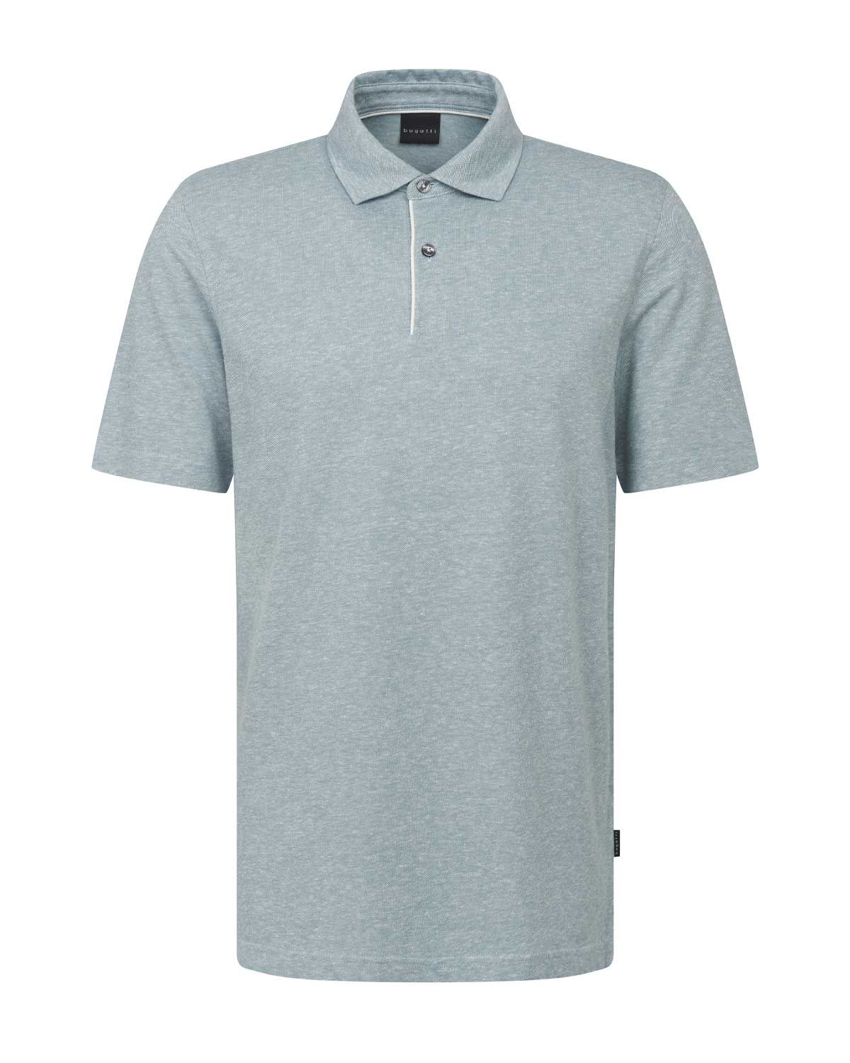 Groene Bugatti polo met korte mouwen, linnenlook en witte piping langs de knoopsluiting

