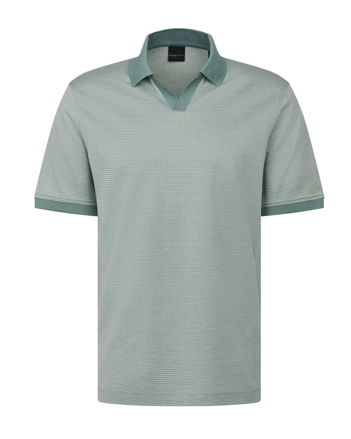 Groene Bugatti polo met zigzagpatroon en open kraag van 100% katoen – vooraanzicht