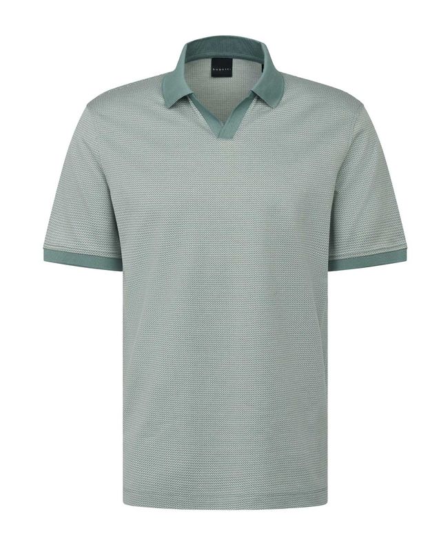 Groene Bugatti polo met zigzagpatroon en open kraag van 100% katoen – vooraanzicht