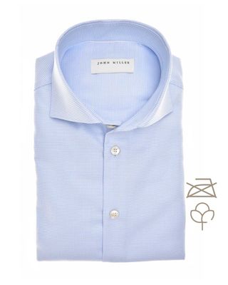 John Miller overhemd 5142220-130 in lichtblauw non iron katoen – slim fit, gevouwen vooraanzicht
