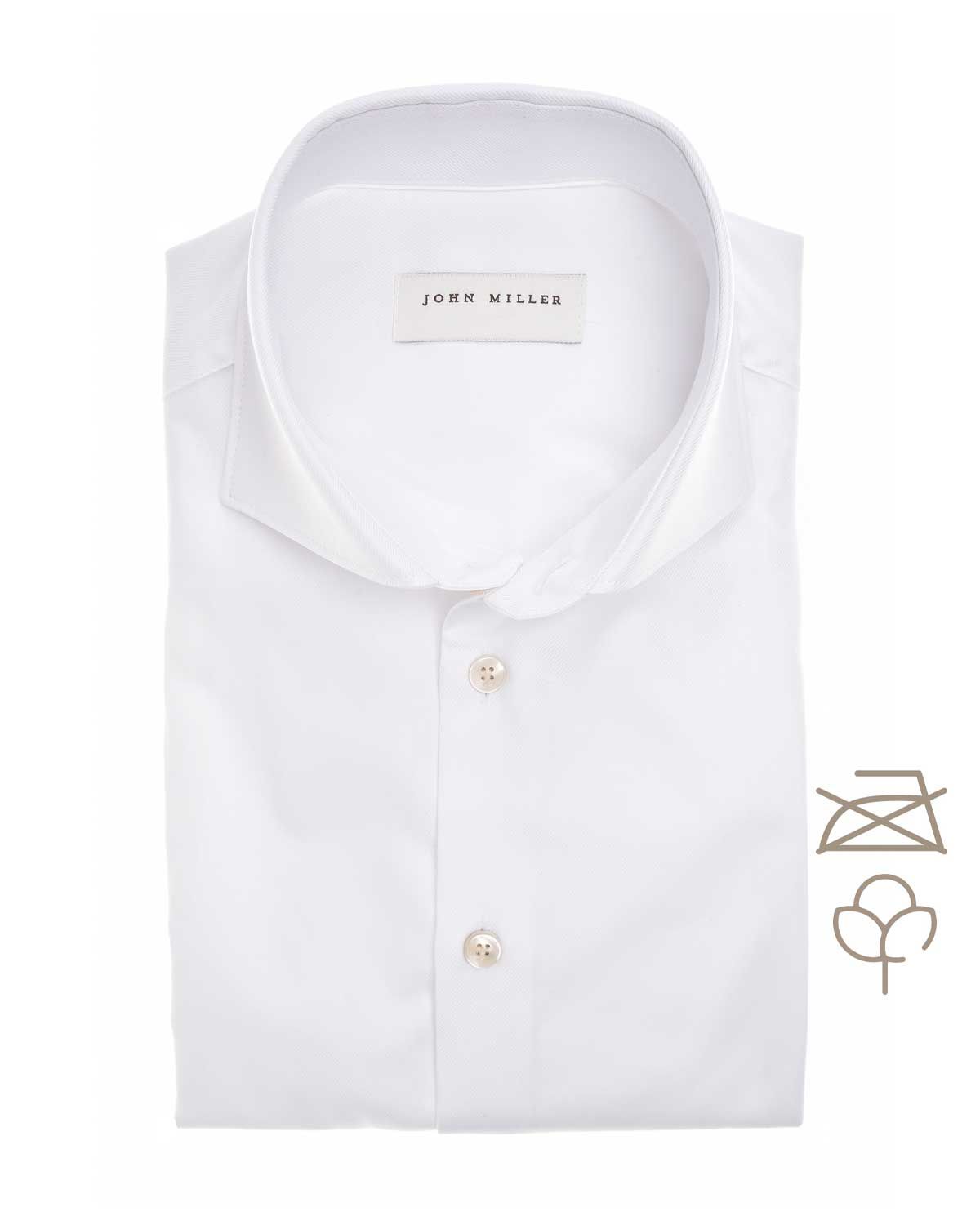 John Miller wit overhemd 5142215 – slim fit van non iron katoen met wide spread kraag