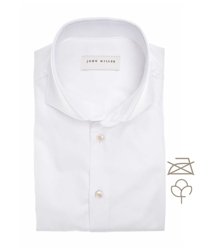 John Miller wit overhemd 5142215 – slim fit van non iron katoen met wide spread kraag