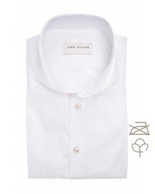 John Miller wit overhemd 5142215 – slim fit van non iron katoen met wide spread kraag
