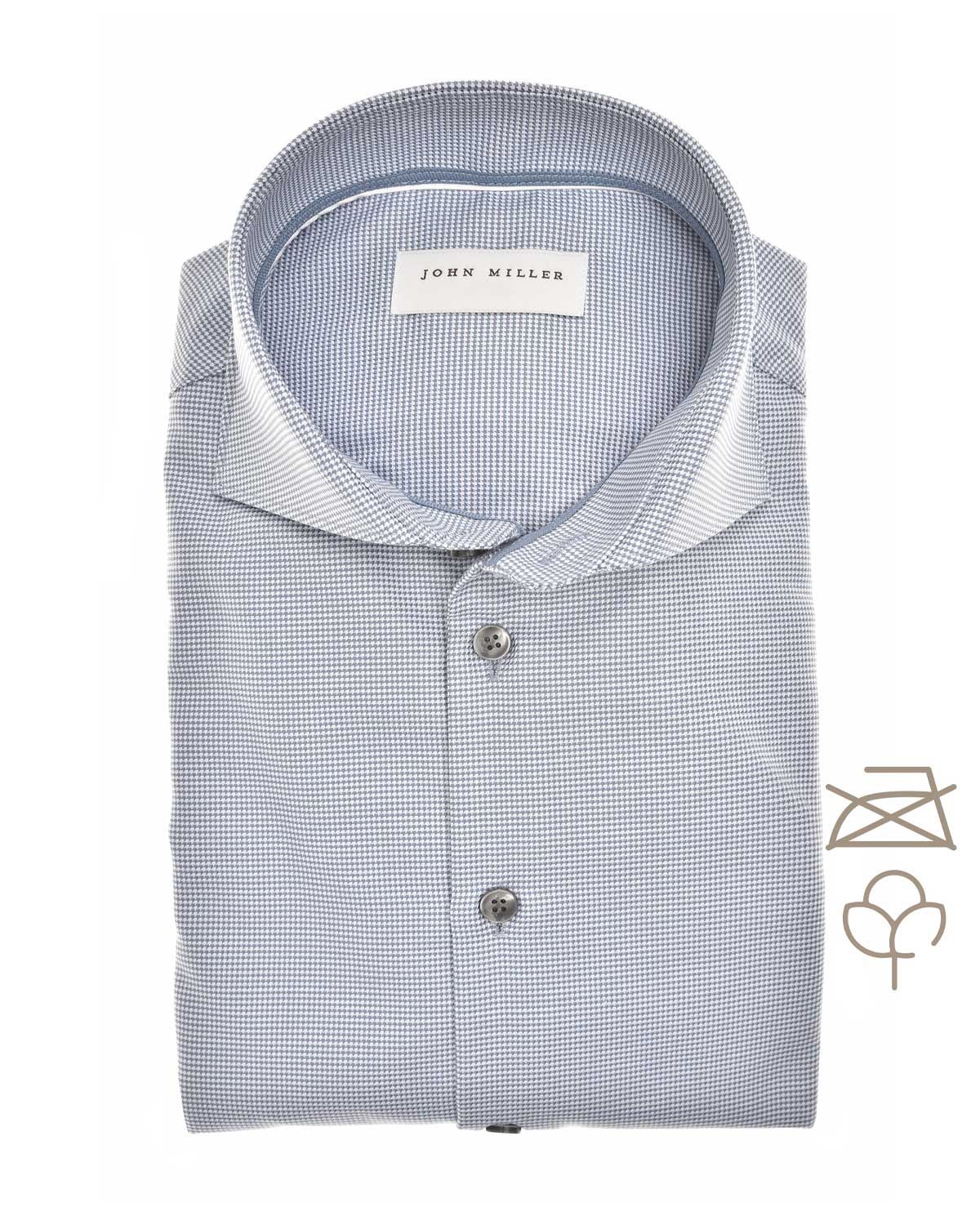 John Miller overhemd 5142220 in middenblauw – slim fit van non iron katoen met wide spread kraag

