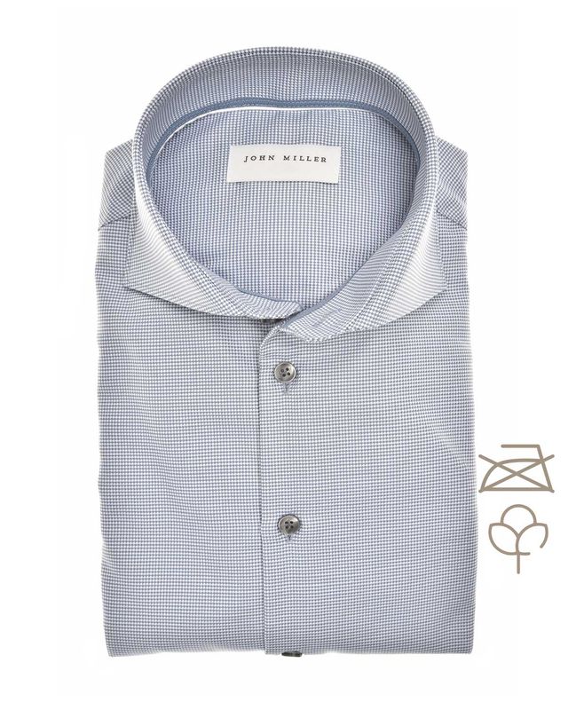 John Miller overhemd 5142220 in middenblauw – slim fit van non iron katoen met wide spread kraag

