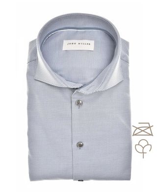 John Miller overhemd 5142220 in middenblauw – slim fit van non iron katoen met wide spread kraag

