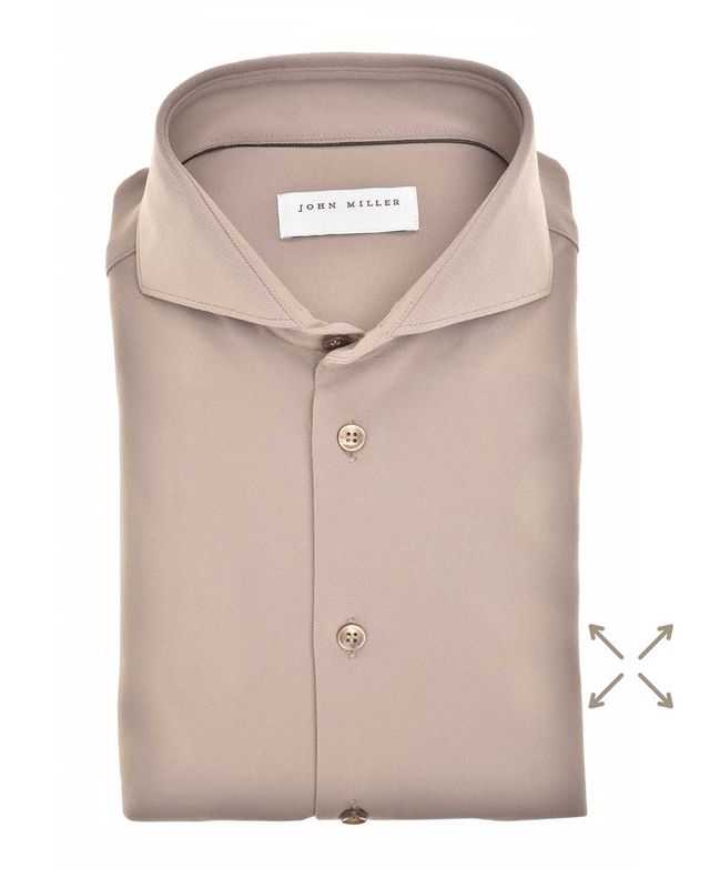 John Miller overhemd 5142460-640 in middenbruin – slim fit met cutaway kraag van hyperstretch stof


