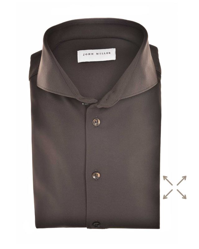 Donkerbruin John Miller overhemd 5142460-690 – slim fit met cutaway kraag van hyperstretch stof