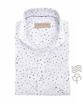 Lichtblauw John Miller overhemd 5141789-130 – tailored fit met print en cutaway kraag