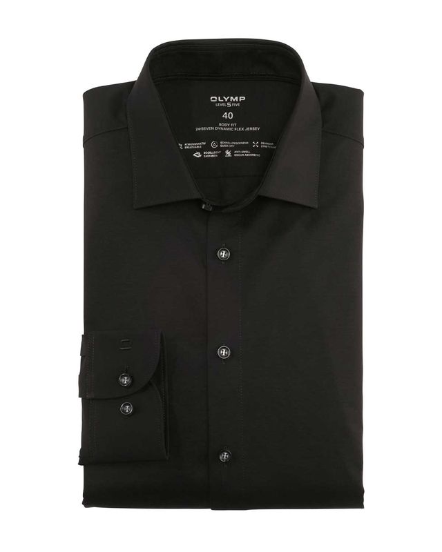 OLYMP Level Five 24/Seven overhemd 2008/64/68 in zwart – body fit van Dynamic Flex Jersey