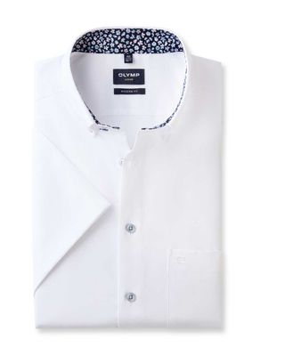 Wit OLYMP Luxor korte mouw overhemd 1294/72/00 met bloemenprint in de kraag