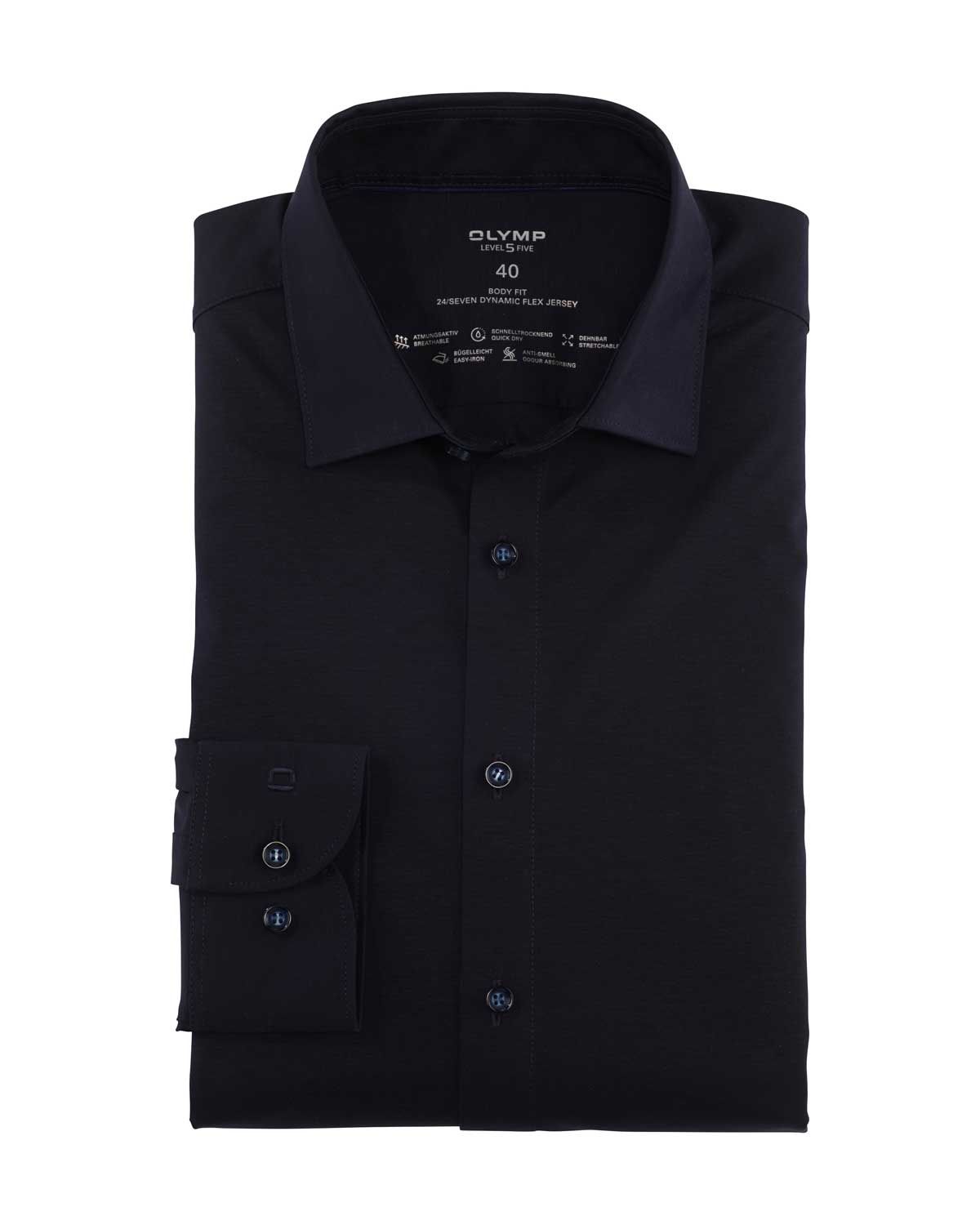 Donkerblauw OLYMP Level Five 24/Seven overhemd 2008/64/18 – body fit van Dynamic Flex Jersey