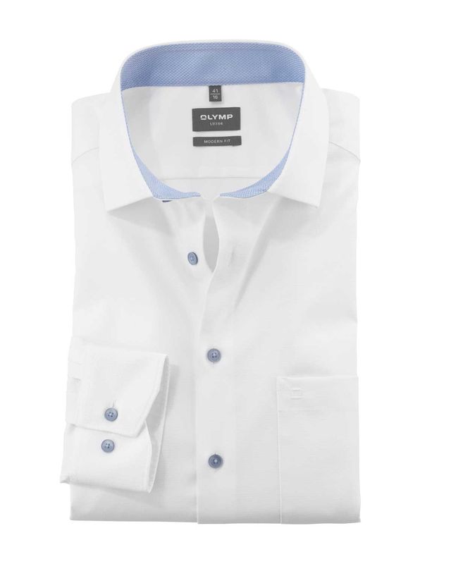 OLYMP Luxor wit overhemd met lange mouw en blauwe accenten