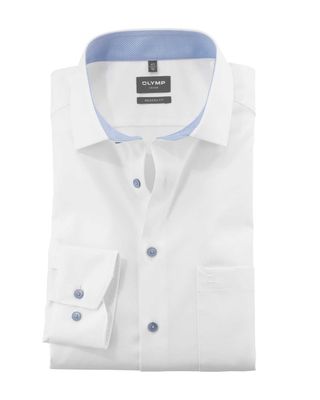 OLYMP Luxor wit overhemd met lange mouw en blauwe accenten