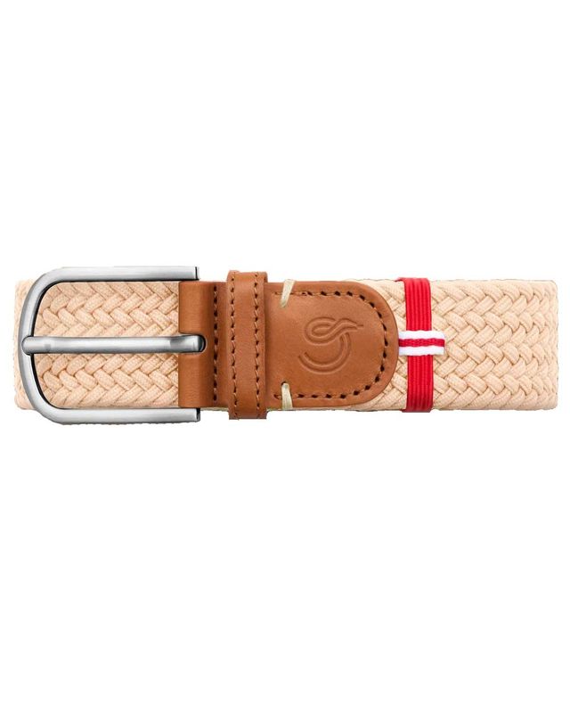 La Boucle riem Bellagio in zandkleur met cognac leren details
