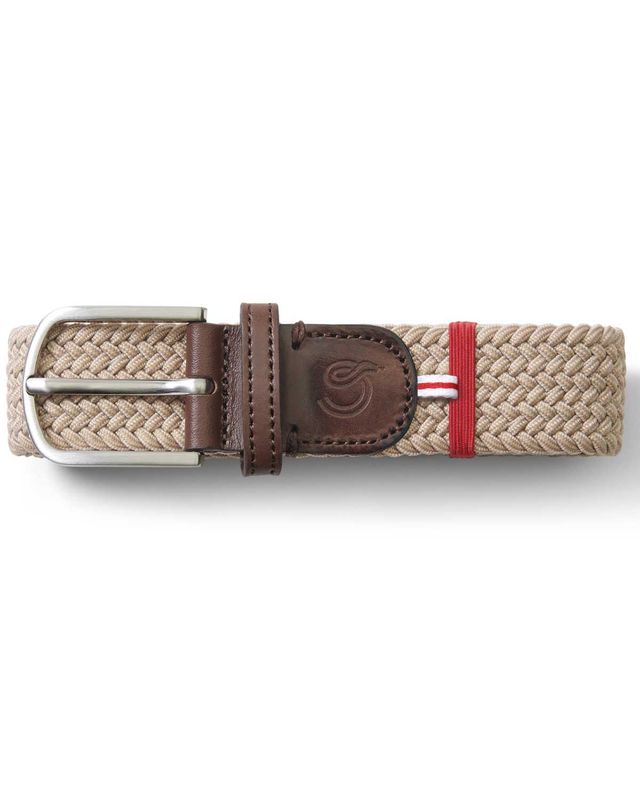 Gevlochten La Boucle Dubai riem in beige met donkerbruine lederen details

