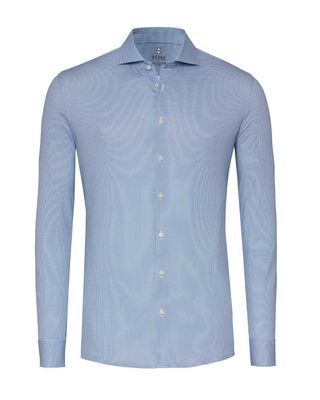 Desoto jersey overhemd in lichtblauw micro-ruitmotief, rechte productfoto

