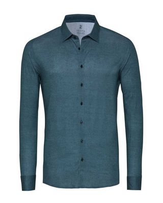 Donkergroen Desoto jersey overhemd, productfoto op witte achtergrond
