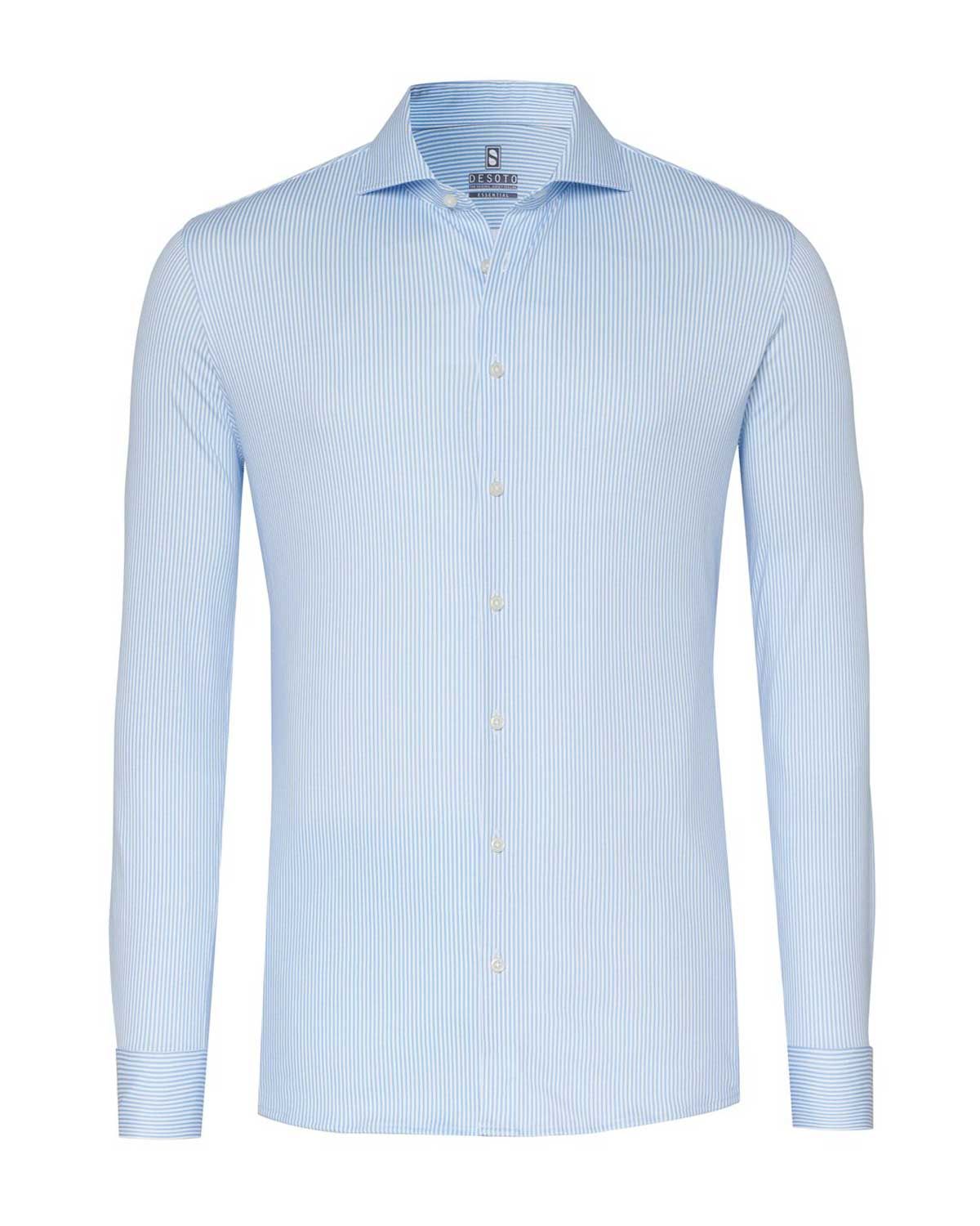 Desoto jersey overhemd met lichtblauwe streep, strijkvrij en stretch

