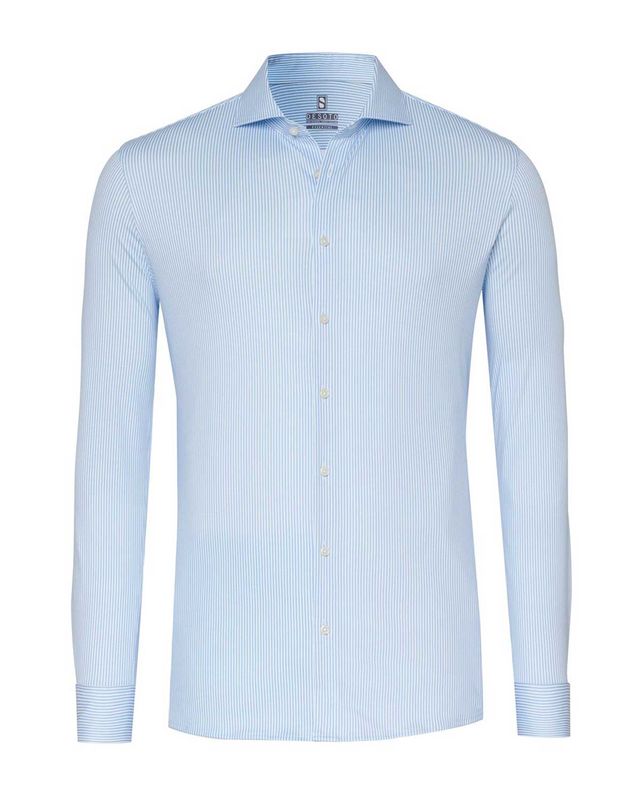Desoto jersey overhemd met lichtblauwe streep, strijkvrij en stretch

