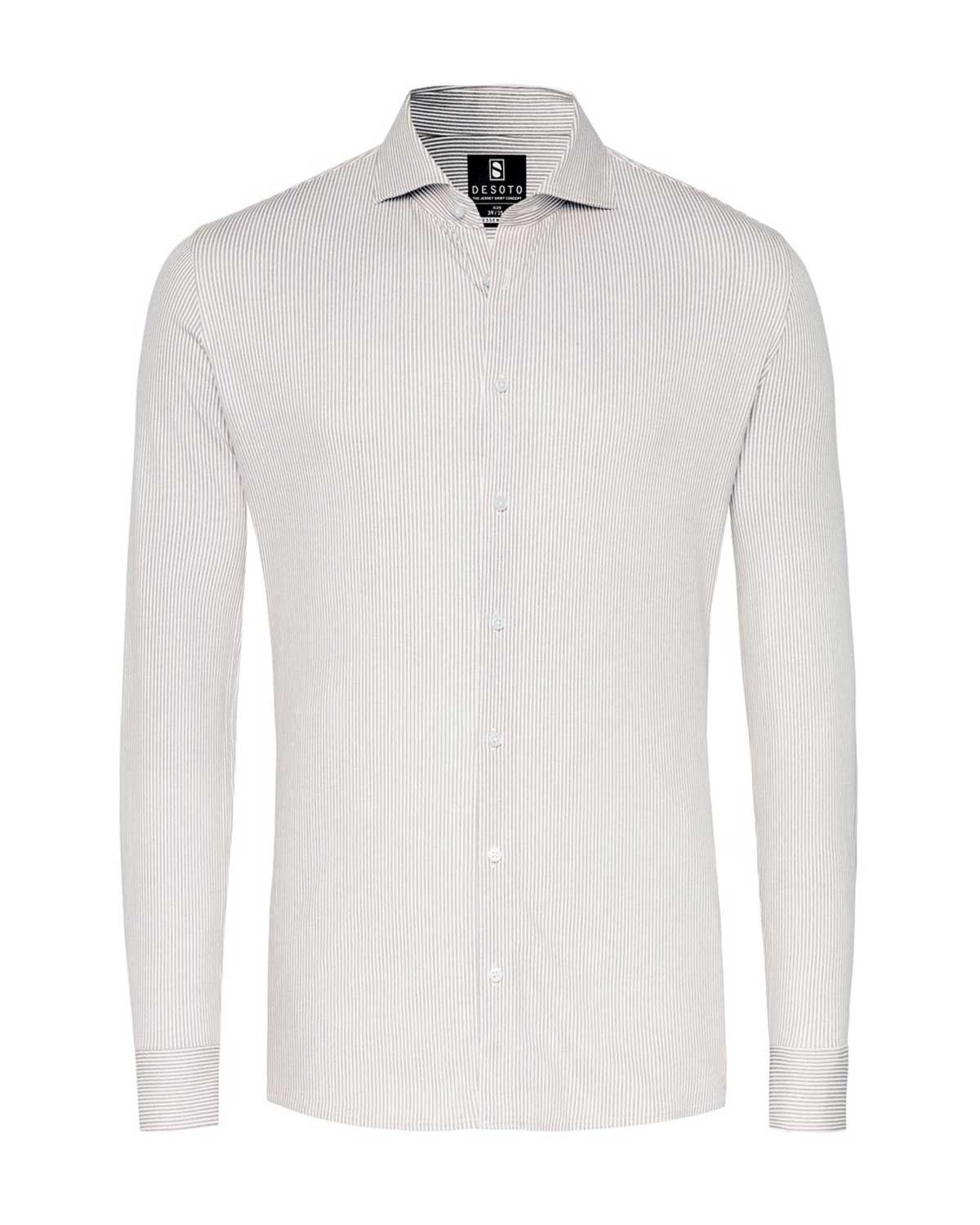 Desoto jersey overhemd beige streep, vooraanzicht

