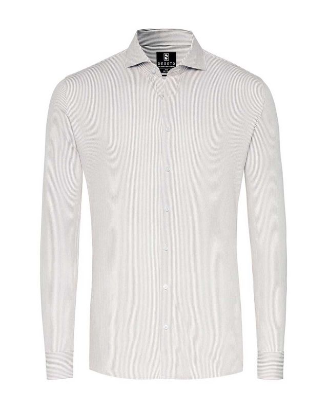 Desoto jersey overhemd beige streep, vooraanzicht

