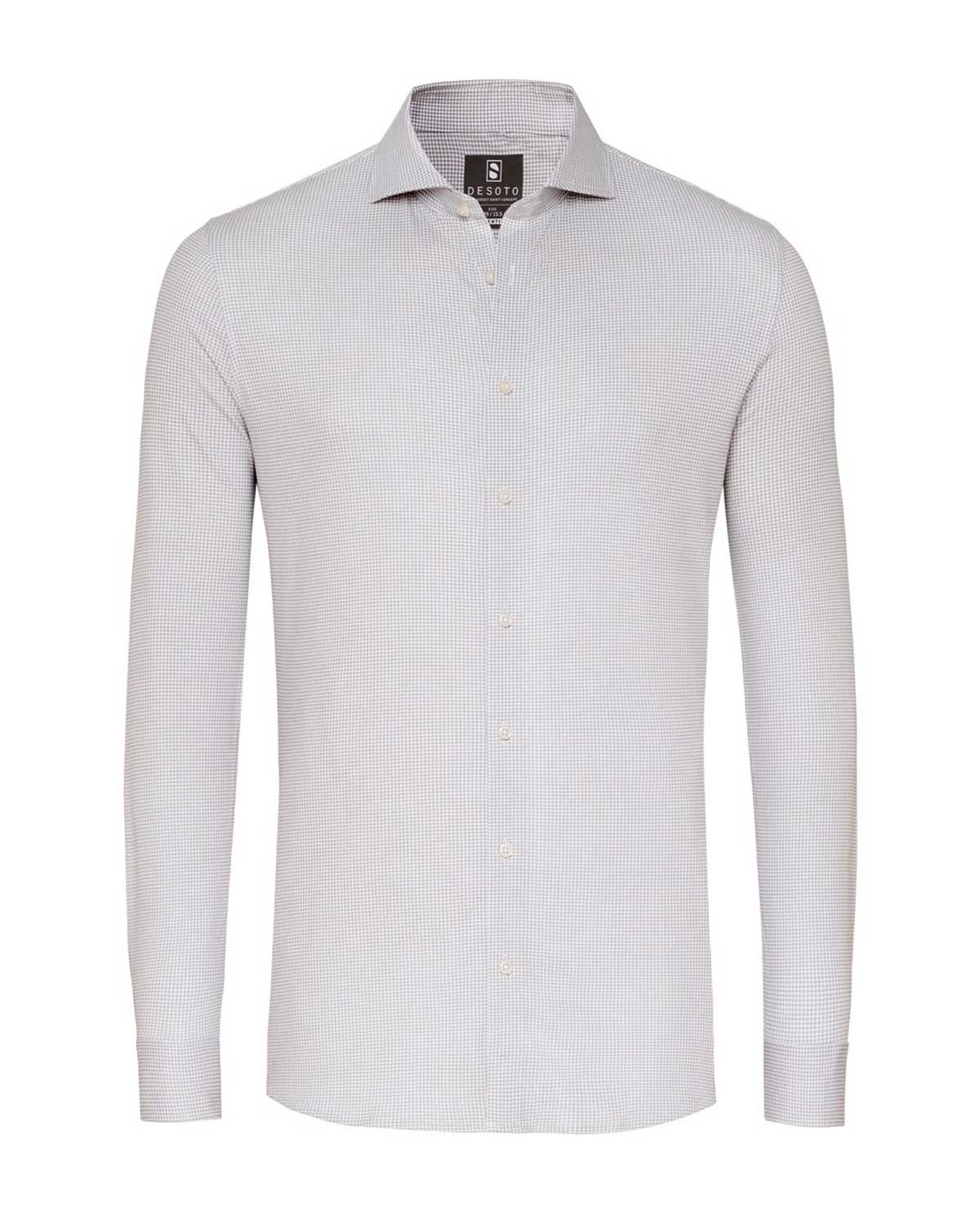 Desoto jersey overhemd in grijs pied-de-poule patroon, vooraanzicht

