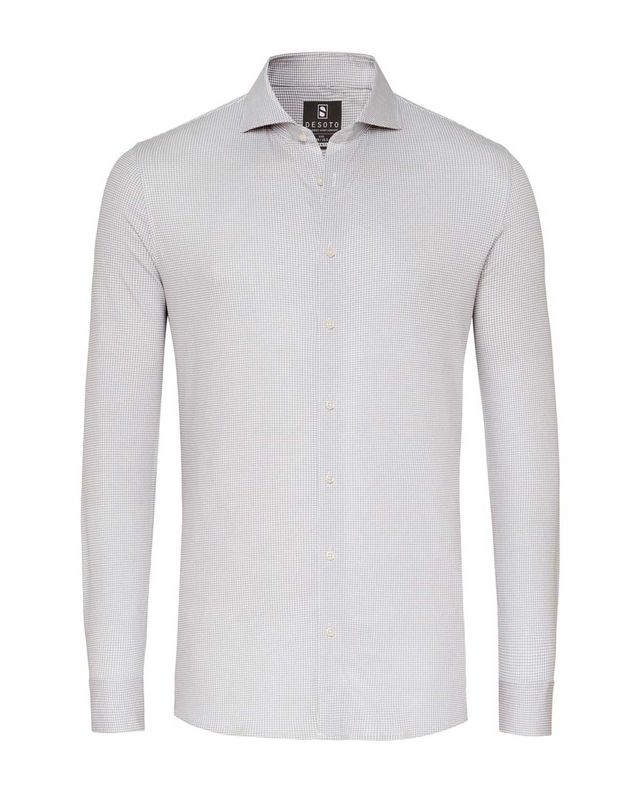Desoto jersey overhemd in grijs pied-de-poule patroon, vooraanzicht

